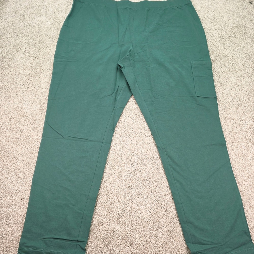 Denim & Co Active Womens 2X Green Knit Cargo Pants Straight Leg Elastic Waist